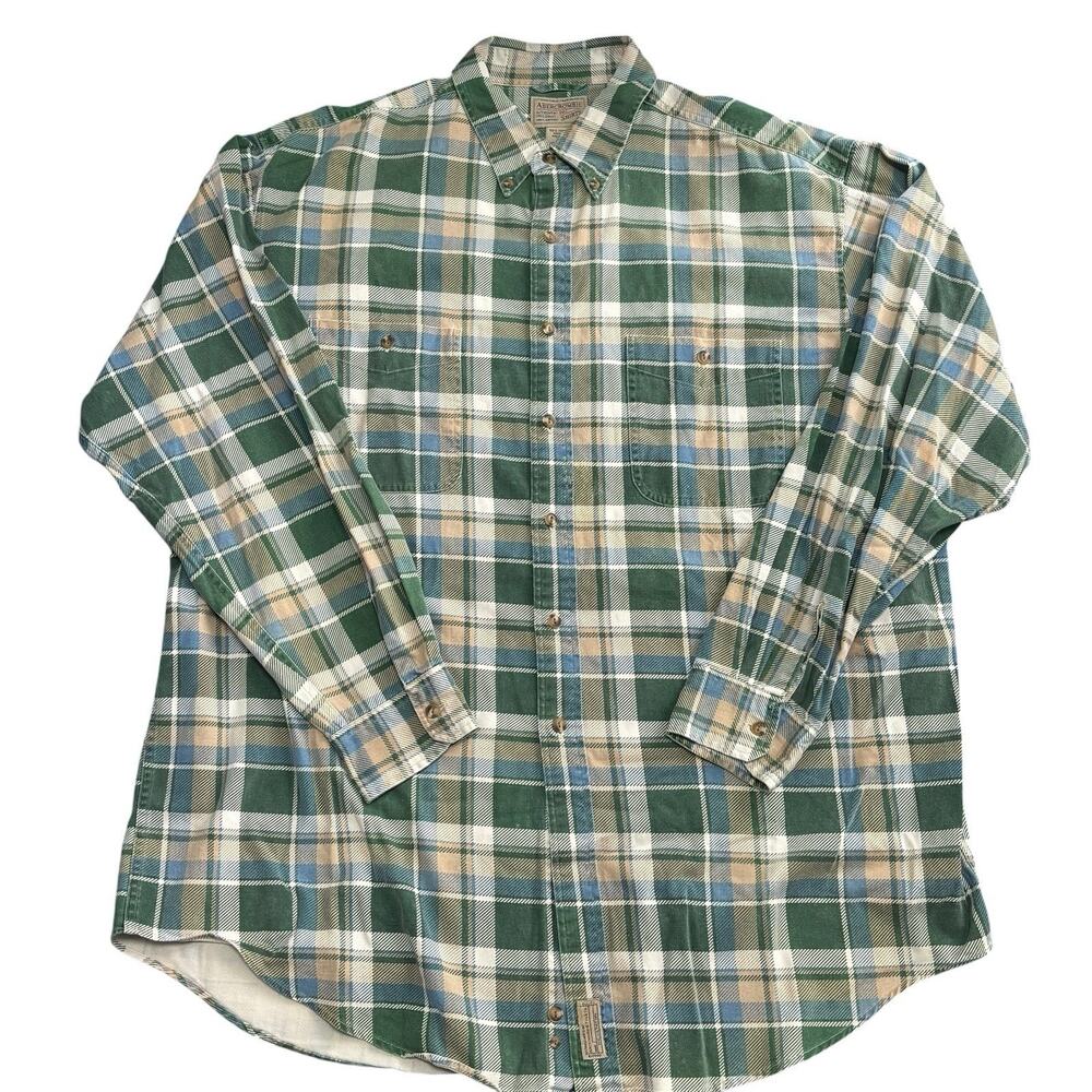 Vintage Abercrombie & Fitch The Big Shirt XL Green & Tan Plaid Heavy Cotton Y2K